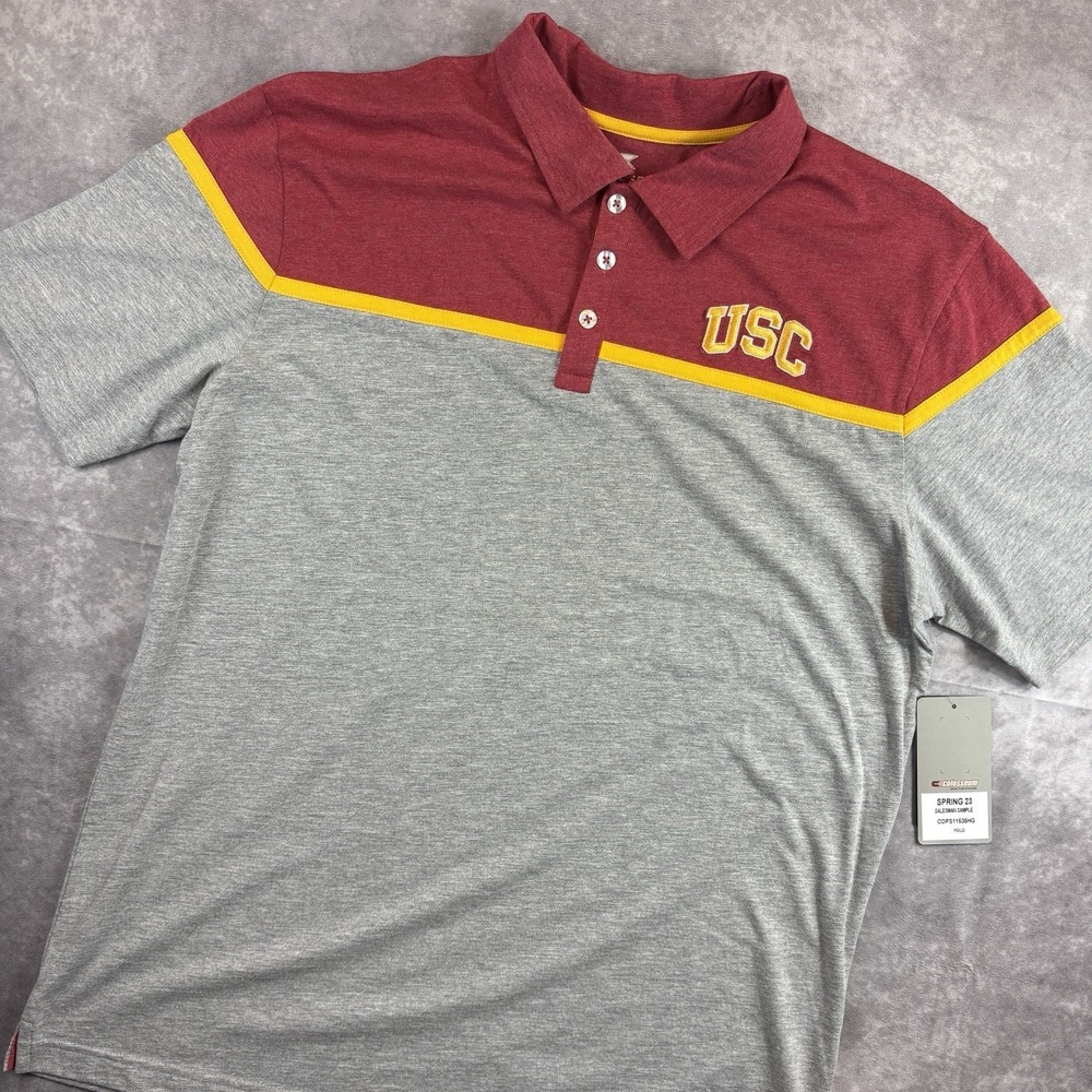 USC Trojans Polo Shirt Mens L Gray Red Colorblock College Sample Rare NEW